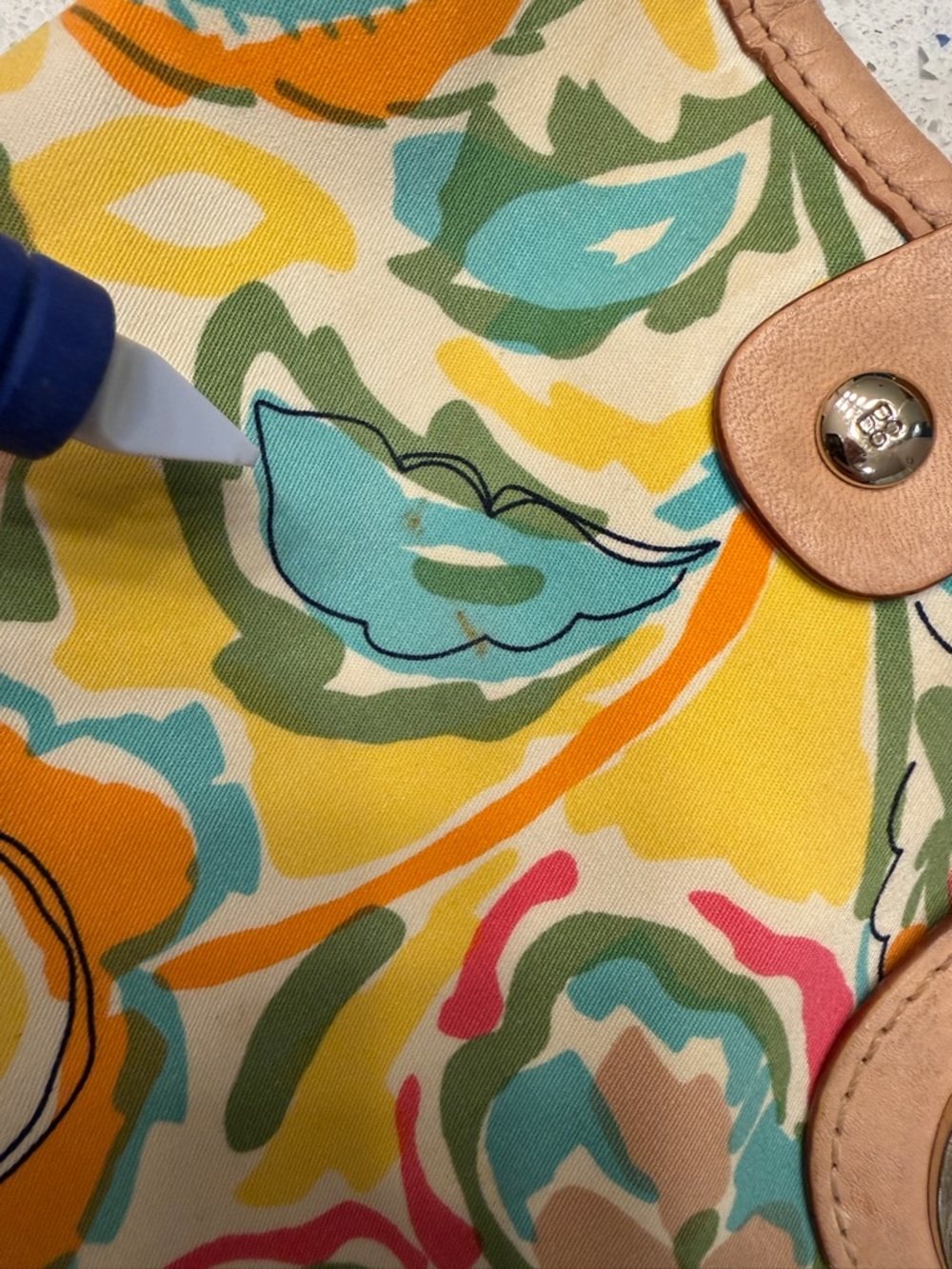 kate spade Multicolor Floral Canvas Tote with Tan Leather Trim - Picture 12 of 13